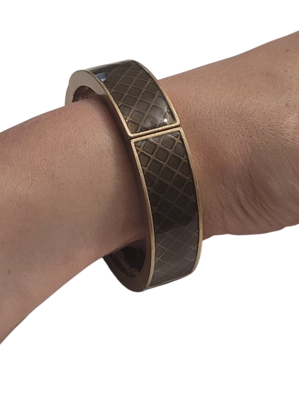 Lia Sophia Brass & Brown Enamel Lattice Stretch Bangle